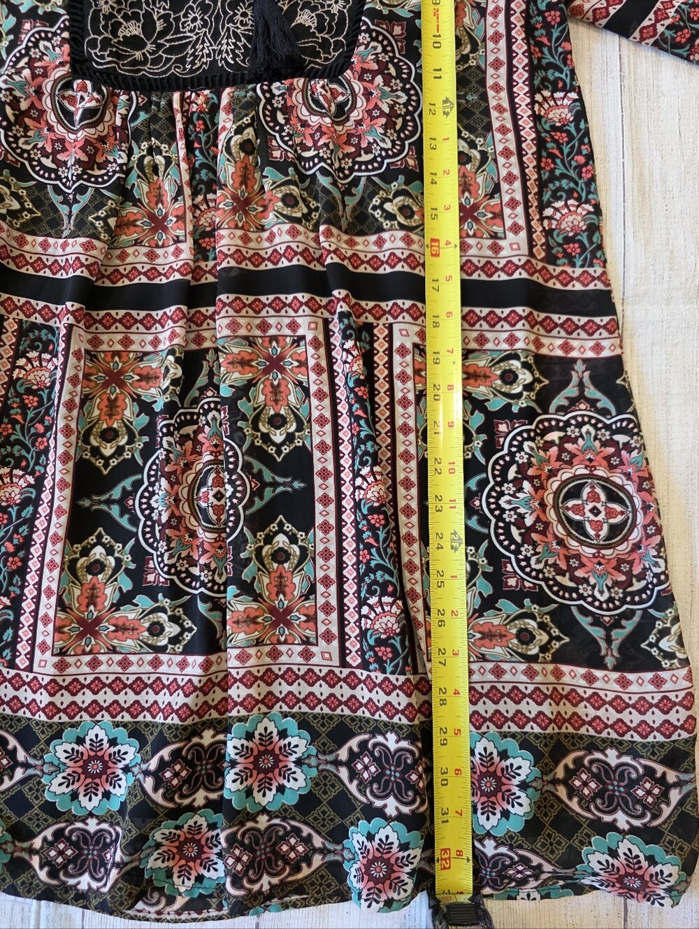 Xhilaration Size Large Boho Embroidered long sleeve lined fall dress hippie styl - Picture 10 of 11